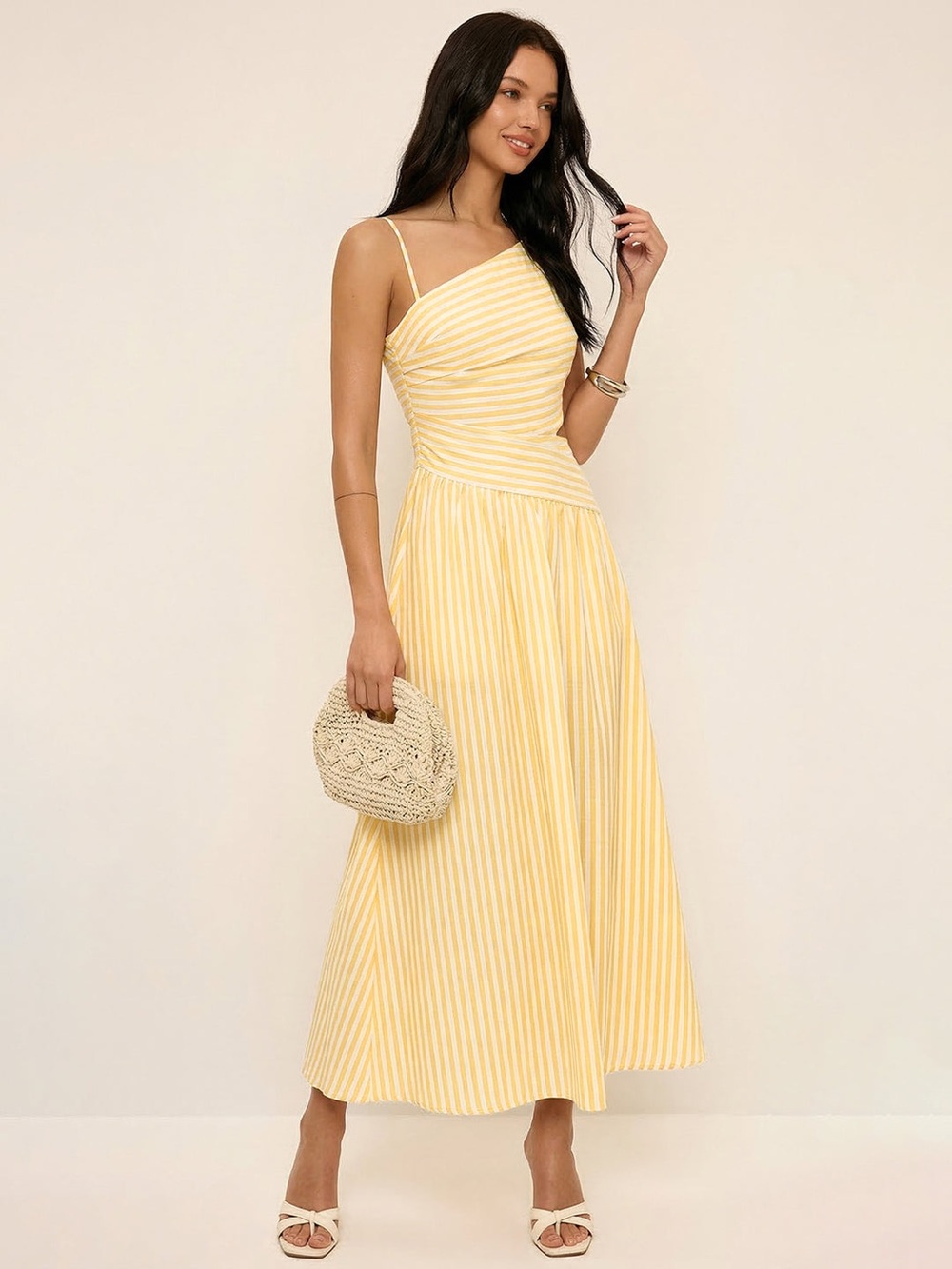 NWT Commense Striped Cut-Out Asymmetric Cami Maxi Dress